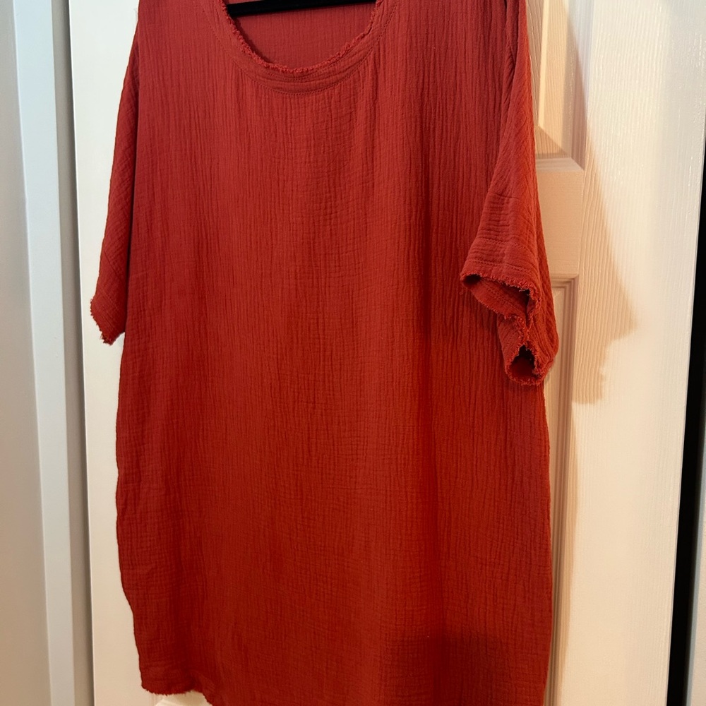 Natural Life Oversized Tunic Top Brick Red Textured Boho Casual L